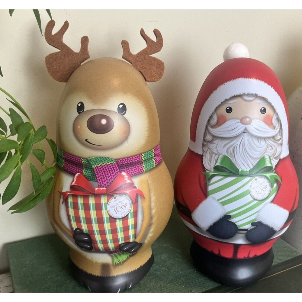 Russel Stover Santa & Reindeer Collectible Christmas Candy Tins 9.5 x 6 Holiday - Picture 2 of 7